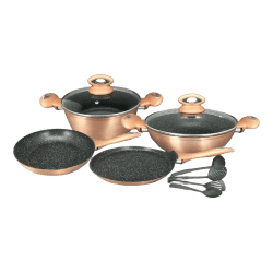 Impex GEM 4S Granite Coated Forged Nonstick Aluminium 10 Pcs Cookware Set (Suace Pan,Tawa Pan & Fry Pan)