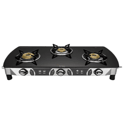 Preethi Blu Flame Blaze Glass Manual Gas Stove | 3 Burners | Black