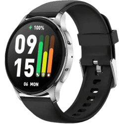 AMAZFIT POP 3R Smart Watch with AMOLED Display | BT Calling and AI Voice Assistance Smartwatch | Silver Black Premium Strap