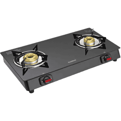 Sunblaze Onyx 2 Burner Gas Stove | Toughened Black Glass Forged Brass Burner Stainless Steel Manual Gas Stove | 2 Burners