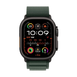 Apple Watch Ultra 2 | GPS | Cellular | 49mm | L Size | Black Titanium with Dark Green Alpine Loop | Dark Green Strap | MX4T3HN/A