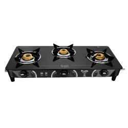 Preethi Zeal glass top 3 burner gas stove | Manual Ignition | Black | GTS124
