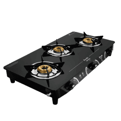 Preethi Zeal glass top 3 burner gas stove | Manual Ignition | Black | GTS124