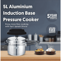 Preethi Induction Base Outer Lid Aluminium Pressure Cooker | Spill Splash Shield | 5 L