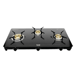 Preethi Luxe Pro Glass Top Gas Stove | Driptray Less Infinity Design Jumbo Burner | 3 Burner | Black