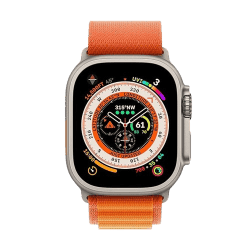 Apple Watch Ultra | GPS + Cellular 49 mm | Smart Watch w/Rugged Titanium Case & Orange Alpine Loop Medium