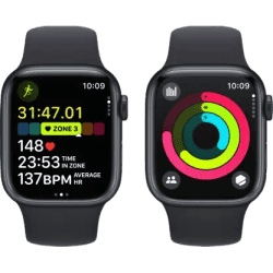 Apple Watch Series 9 | GPS + Cellular 41mm Midnight Case & Midnight Sport Band  | Midnight Strap