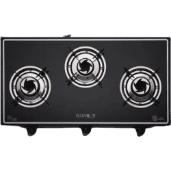 BlowHot Opal 3 Burner Heavy Tornado Brass Burners Heavy Powder Coated Body Glass | Manual Gas Stove