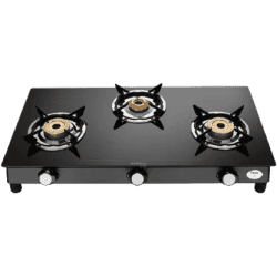 Preethi Bluflame Sparkle Power Duo Glass top Gas Stove | 3 Burner