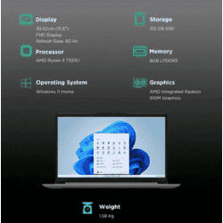 Lenovo ideapad 1 15AMN7 | AMD Ryzen 3 | 15.6 inch | 8 GB | 512 GB | Cloud Grey | 82VG00ERIN