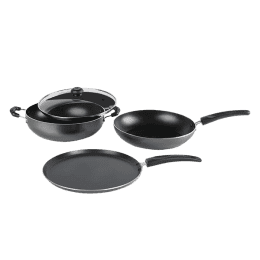 MR Kadai Tawa Frypan With Glass Lid Induction Base | Non stick 3 layer coating | IKTF GL 22