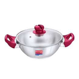 Prestige Platina Popular Stainless Steel Kadai | 260 mm | Toughened Glass lid | Silver | 36887