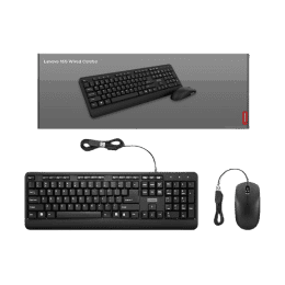 Lenovo 160 wired keyboard mouse combo | Waterproof Exoskeleton | Black