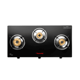 Butterfly Radiant Glass Top Gas Stove | 3 Burner | Black