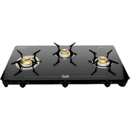 Preethi Luxe pro Gas Stove | 3 Burner | Stainless Steel | Black