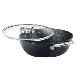 Prestige Durastone Hard Anodised 6 Layer Non Stick Kadai with Glass Lid | Black