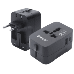 Lapcare Global Trotter 2Pin Travel Adaptor Plug | USB & Type-C Ports | Black | LIA-003
