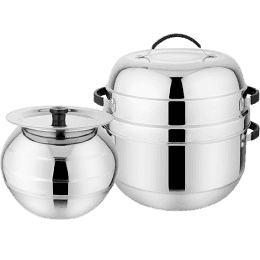Prabha Double Delight Cook N Serve  Thermal Rice Cooker | Stainless Steel | Choodarapetty with Pot | 1.5 kg