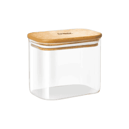 Treo By Milton Recto Kitchen Storage Jar with Airtight Wooden Lid | 600ml | Borosilicate Glass Container