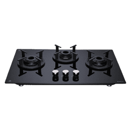 Elica Toughened Glass Top 3 Burner Automatic Hob | Black | RG FLEXI 360 LOTUS IND HD BRASS