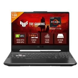 Asus TUF Gaming A15 Gaming Laptop | AMD Ryzen 7 170 Processor | 16GB | 512GB | RTX 3050 | 39.62 cm (15.6) | Windows 11 Home | Black | FA506NCQ-HN007WS