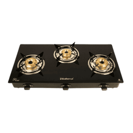 Blueberrys Glanza Glass Top Gas Stove | 3-Burner | Black