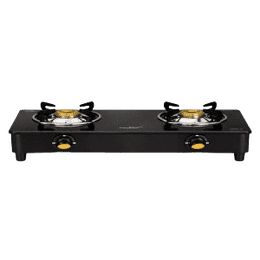 V-Guard Idalia Gas Stove | 2 Burner | Glass Top | Black