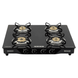 Usha Gas Stove | Ebony GS4 001 cooktop  | Toughened Glass Top | 4 Burner | Black