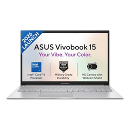 ASUS Vivobook 15 Thin and Light Laptop | Intel Core 5 | 8 GB | 512 GB | Windows 11 Home | Cool Silver | X1504VAP-IN011WS