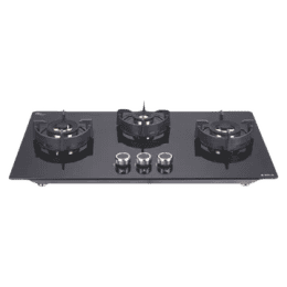Elica |  FLEXI | DFS FB | 75 DX  Glass Top 3 Burner Automatic Hob  | Round Enamelled | Grid Black