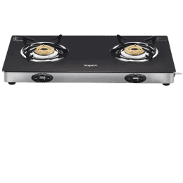 IMPEX ASPIRA 2B Glasstop Stainless Steel Manual Gas Stove | 2 Burner | Black