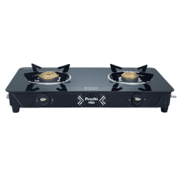 Preethi Alya 2.0 Glass Top Gas Stove | 2 Burner | Manual Ignition Bati Stand | Black
