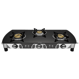 Preethi Blu Flame Blaze Glass Top Manual Gas Stove | 3 Burner