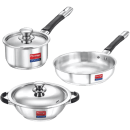 Prestige Platina 3 Piece Stainless Steel BYK Set Induction Bottom Cookware Set