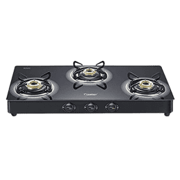 Prestige Royale Plus Schott Glass 3 Burner Gas Stove | Manual Ignition | Black