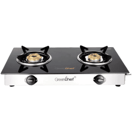 Greenchef NAMO Series Glass Manual Gas Stove | 2 Burners | Black