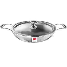 IMPEX Serene Triply Kadhai with Lid | 1.4 L capacity | 20 cm diameter | Stainless Steel