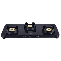 Prestige Gas Stove | EdgeSchott | Glass-Top | 3 Brass Burner | Ultra-Slim Body | Black