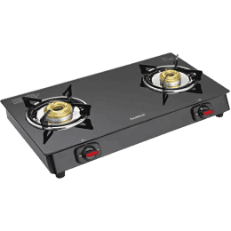 Sunblaze Onyx 2 Burner Gas Stove | Toughened Black Glass Forged Brass Burner Stainless Steel Manual Gas Stove | 2 Burners