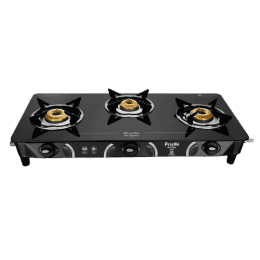 Preethi Zeal glass top 3 burner gas stove | Manual Ignition | Black | GTS124