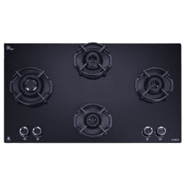 Elica | Hob |  4 Italian Burner Auto Ignition Glass Top with Direct Multi-Flame Brass Burner Gas Stove  | FLEXI HEXA 491 LOTUS IND HD BRASS