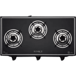 BlowHot Opal 3 Burner Heavy Tornado Brass Burners Heavy Powder Coated Body Glass | Manual Gas Stove
