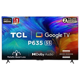 TCL | 55P635 | 139 cm (55 Inch) | Metallic Bezel-Less Series 4K Ultra HD Smart LED Google TV | Black