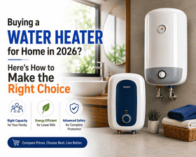Best water heater for home 2026 with instant and storage water heaters in a modern bathroom.