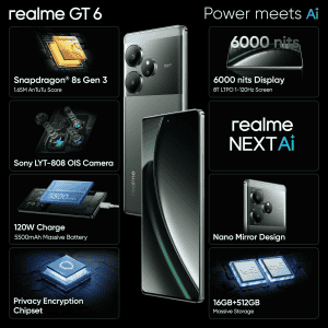 realme GT 6  | 12 GB RAM | 256 GB | Razor green	