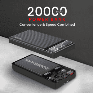 Portronics Luxcell Bind Powerbank | 20000mAh | 22.5W | Fast Charging | in-Built Type C PD | Black | POR 2255