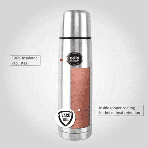 Cello Easy Style Double Walled Flask with Thermal Jacket | Hot and Cold | 750ml | Stainless Steel | Silver