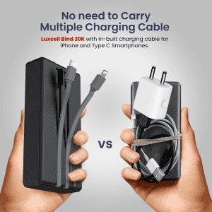 Portronics Luxcell Bind Powerbank | 20000mAh | 22.5W | Fast Charging | in-Built Type C PD | Black | POR 2255