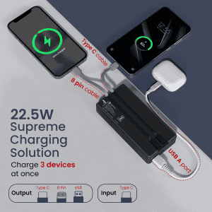 Portronics Luxcell Bind Powerbank | 20000mAh | 22.5W | Fast Charging | in-Built Type C PD | Black | POR 2255
