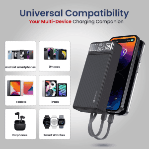 Portronics Luxcell Bind Powerbank | 20000mAh | 22.5W | Fast Charging | in-Built Type C PD | Black | POR 2255